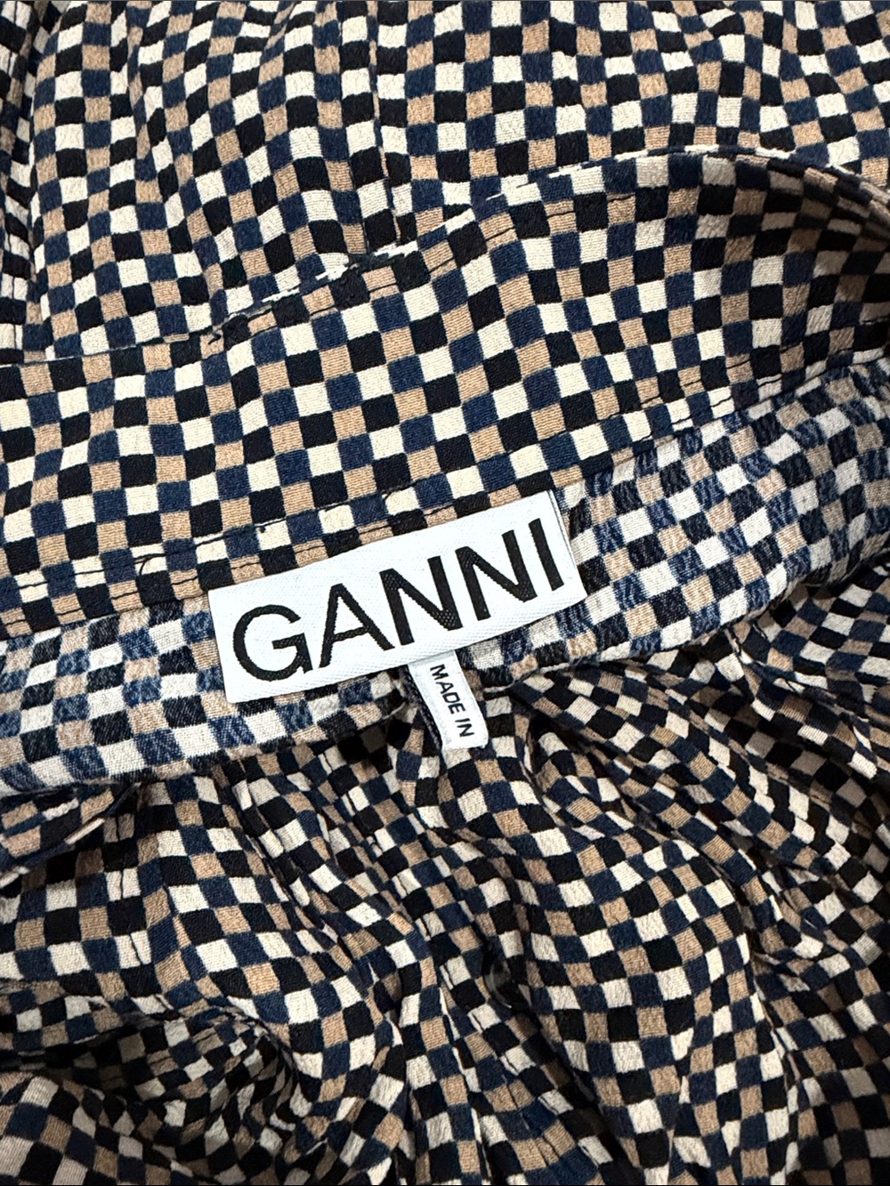 Ganni Black and Cream Checker Maxi Skirt - Picture 2 of 3